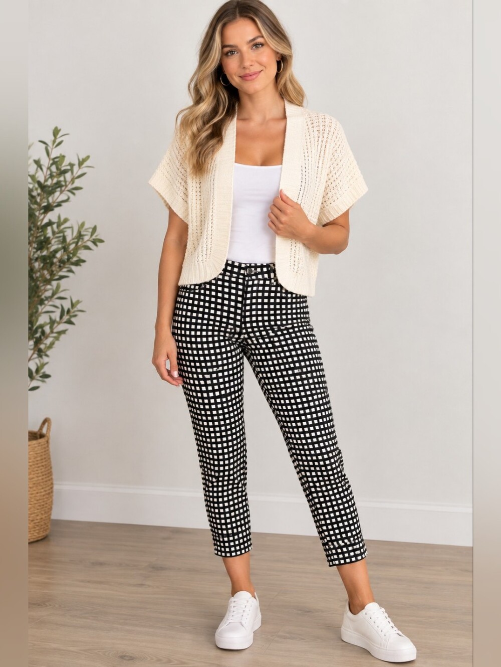 Banana Republic Black & White Check Cropped Jeans Sloan Fit